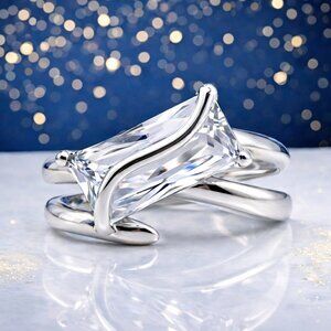 White Gold Baguette Sparkle Ring | 18K Plated Adjustable Dainty Statement